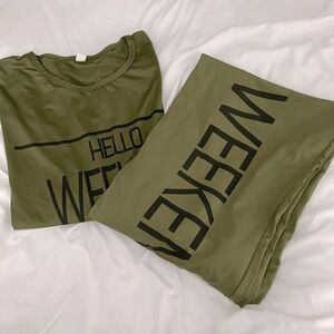 2pc Letter HELLO WEEKEND Dark Green Women’s Sz 4X Long Pant/ Sleeve Loungewear